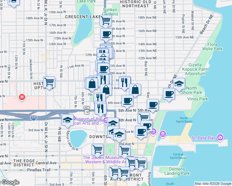 map of restaurants, bars, coffee shops, grocery stores, and more near 234 8th Avenue North in St. Petersburg