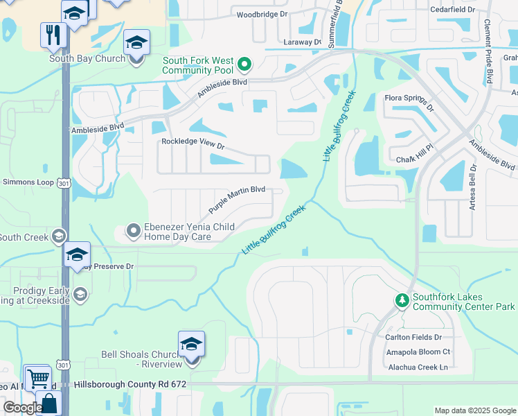 map of restaurants, bars, coffee shops, grocery stores, and more near 11057 Little Blue Heron Drive in Riverview