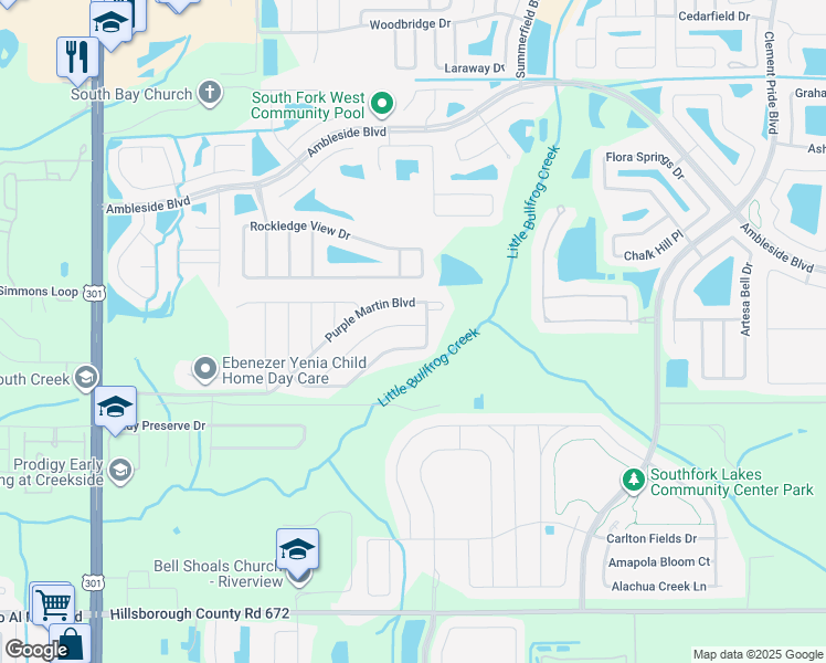 map of restaurants, bars, coffee shops, grocery stores, and more near 11057 Little Blue Heron Drive in Riverview