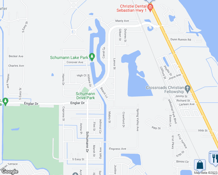 map of restaurants, bars, coffee shops, grocery stores, and more near 962 Laredo Lane in Sebastian