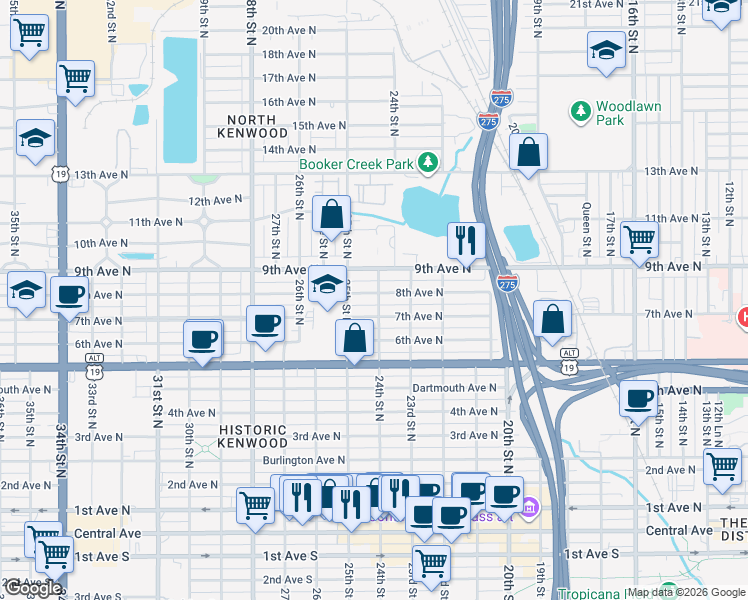 map of restaurants, bars, coffee shops, grocery stores, and more near in St. Petersburg