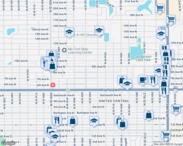 map of restaurants, bars, coffee shops, grocery stores, and more near 4442 8th Avenue North in St. Petersburg