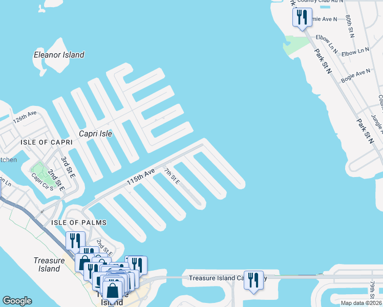 map of restaurants, bars, coffee shops, grocery stores, and more near 825 115th Avenue in Treasure Island