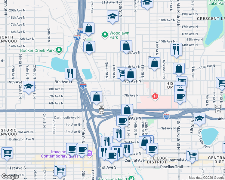 map of restaurants, bars, coffee shops, grocery stores, and more near 736 17th Street North in St. Petersburg