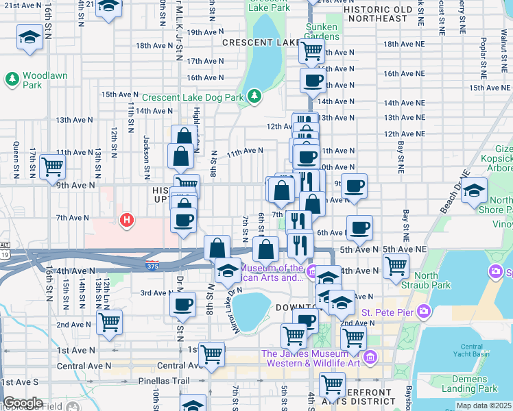 map of restaurants, bars, coffee shops, grocery stores, and more near 731 7th Street North in St. Petersburg