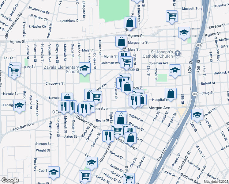 map of restaurants, bars, coffee shops, grocery stores, and more near 1113 Hibiscus Street in Corpus Christi