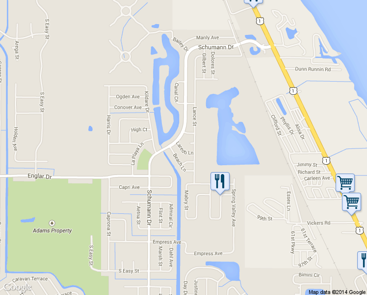 map of restaurants, bars, coffee shops, grocery stores, and more near 942 Laredo Lane in Sebastian