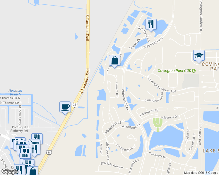 map of restaurants, bars, coffee shops, grocery stores, and more near 6625 Park Strand Drive in Apollo Beach