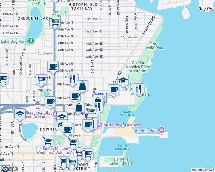 map of restaurants, bars, coffee shops, grocery stores, and more near 326 8th Avenue Northeast in St. Petersburg
