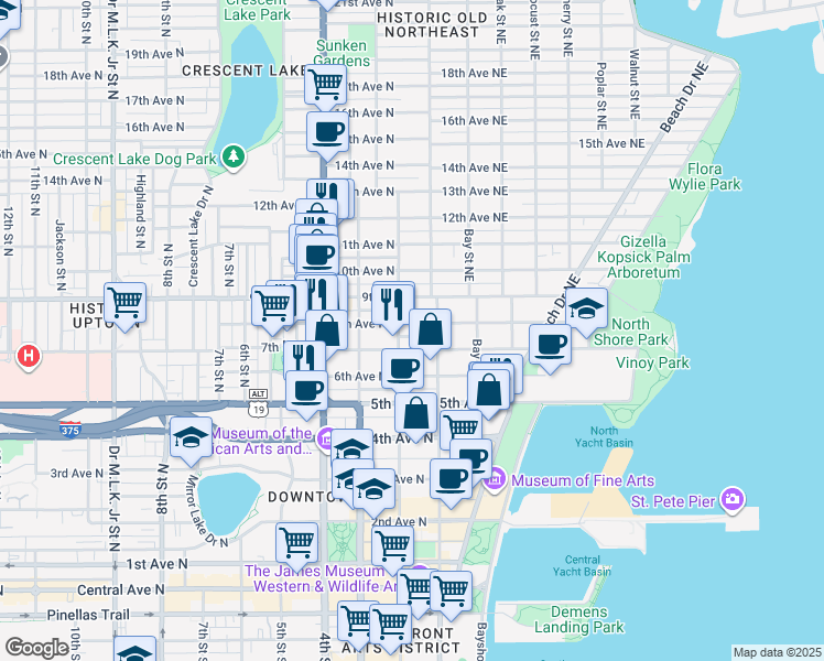 map of restaurants, bars, coffee shops, grocery stores, and more near 122 8th Avenue North in St. Petersburg