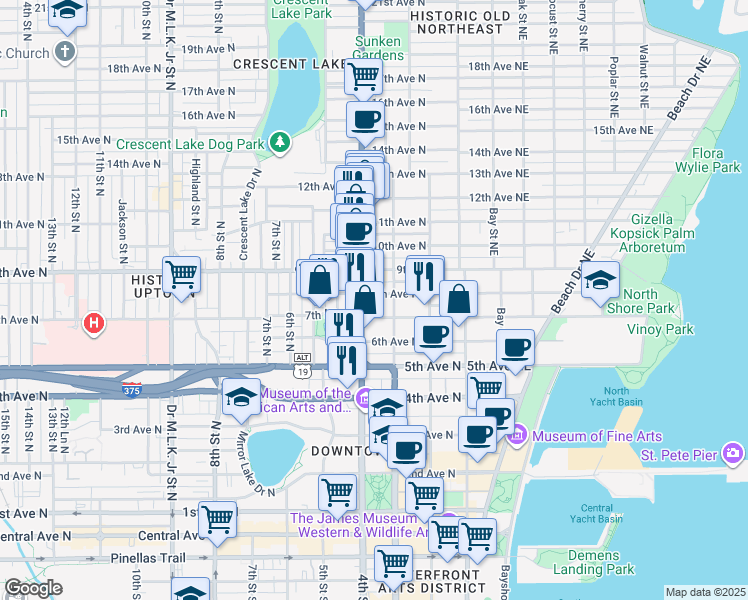 map of restaurants, bars, coffee shops, grocery stores, and more near 330 8th Avenue North in St. Petersburg
