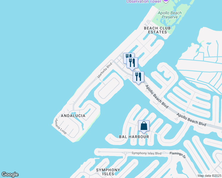 map of restaurants, bars, coffee shops, grocery stores, and more near 6436 Rubia Circle in Apollo Beach