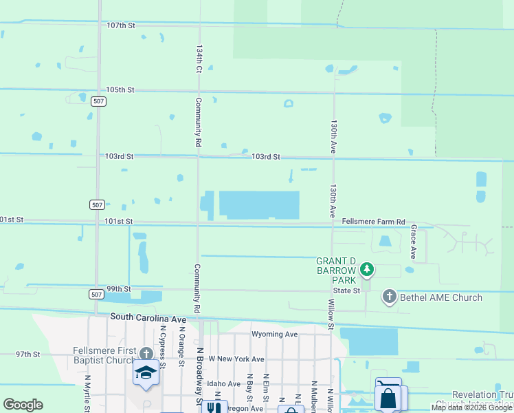 map of restaurants, bars, coffee shops, grocery stores, and more near 13380 101st Street in Fellsmere