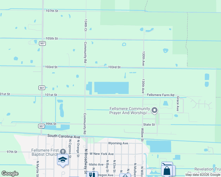 map of restaurants, bars, coffee shops, grocery stores, and more near 13380 101st Street in Fellsmere