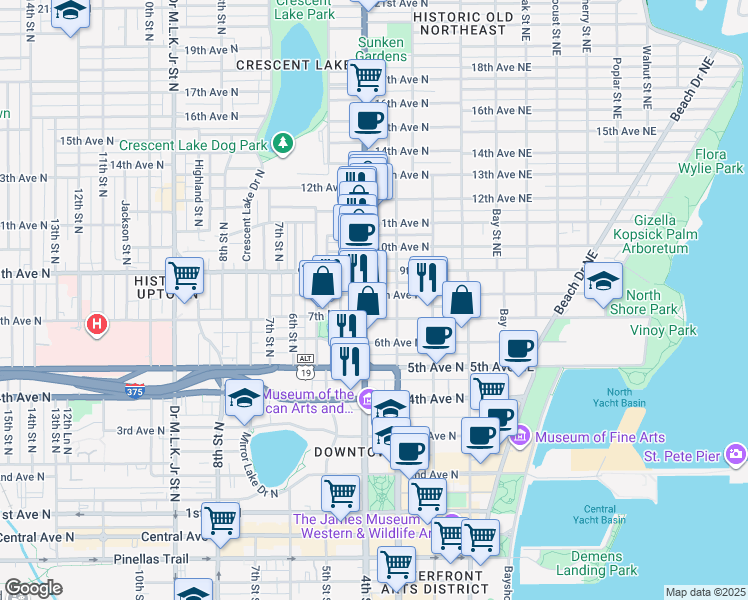 map of restaurants, bars, coffee shops, grocery stores, and more near 330 8th Avenue North in St. Petersburg