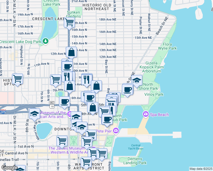map of restaurants, bars, coffee shops, grocery stores, and more near 126 8th Avenue North in St. Petersburg