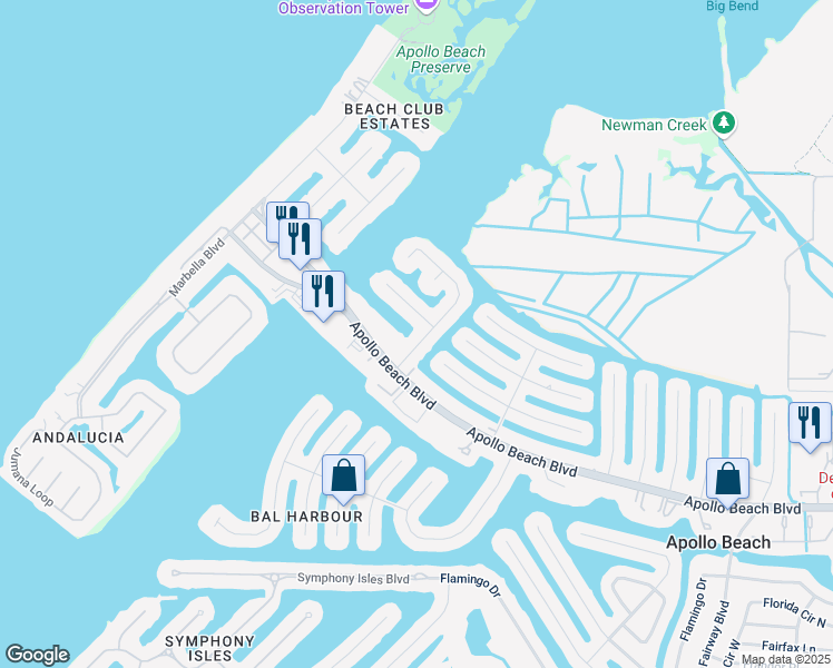 map of restaurants, bars, coffee shops, grocery stores, and more near 6514 Dolphin Cove Drive in Apollo Beach