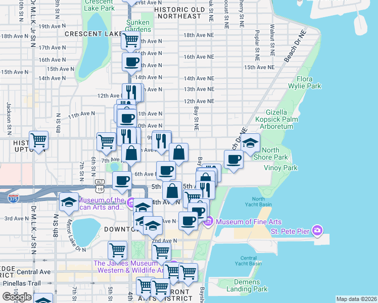 map of restaurants, bars, coffee shops, grocery stores, and more near 126 8th Avenue North in St. Petersburg