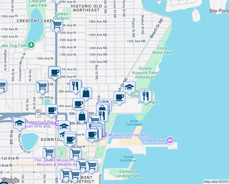 map of restaurants, bars, coffee shops, grocery stores, and more near 336 8th Avenue Northeast in St. Petersburg