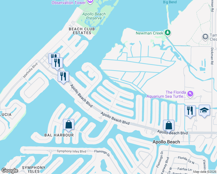 map of restaurants, bars, coffee shops, grocery stores, and more near 1012 Silver Palm Way in Apollo Beach
