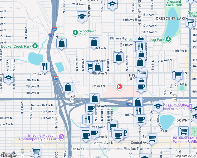map of restaurants, bars, coffee shops, grocery stores, and more near 732 14th Street North in St. Petersburg