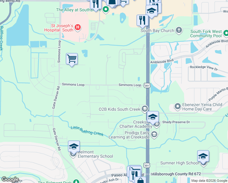 map of restaurants, bars, coffee shops, grocery stores, and more near 6634 Simmons Loop in Riverview