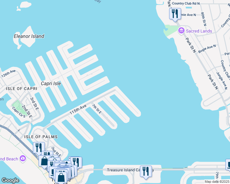 map of restaurants, bars, coffee shops, grocery stores, and more near 11420 9th Street East in Treasure Island