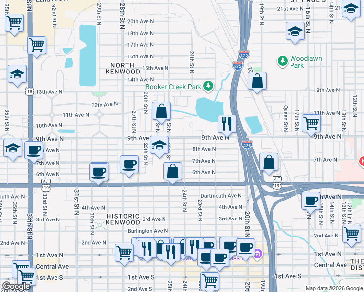 map of restaurants, bars, coffee shops, grocery stores, and more near in St. Petersburg