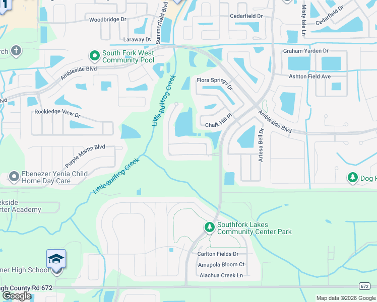 map of restaurants, bars, coffee shops, grocery stores, and more near 13833 Moonstone Canyon Drive in Riverview