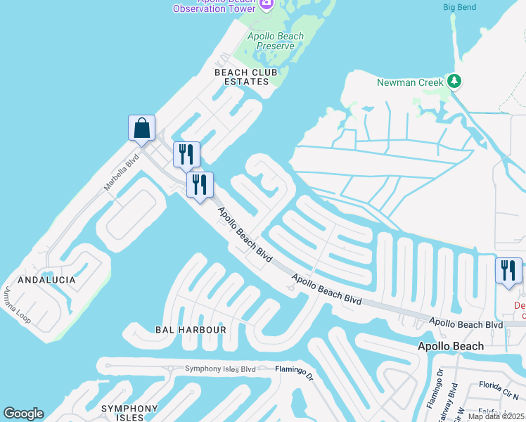 map of restaurants, bars, coffee shops, grocery stores, and more near 6514 Dolphin Cove Drive in Apollo Beach