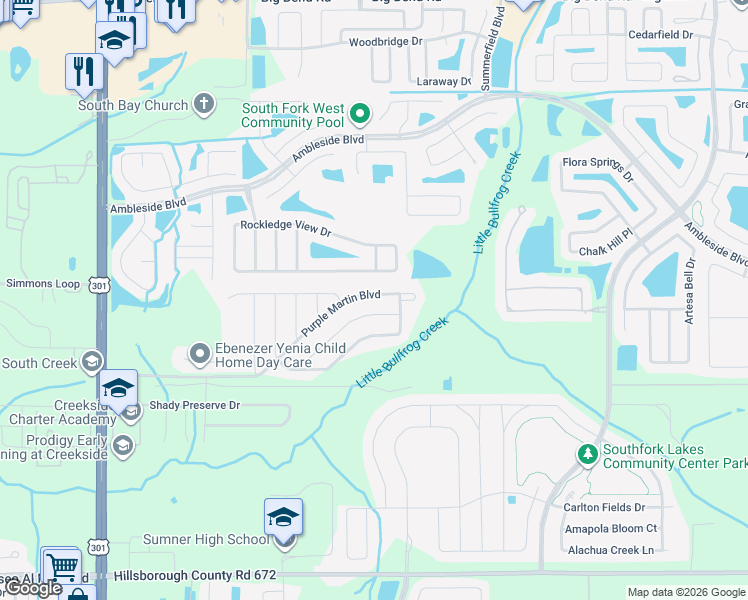 map of restaurants, bars, coffee shops, grocery stores, and more near 11057 Little Blue Heron Drive in Riverview