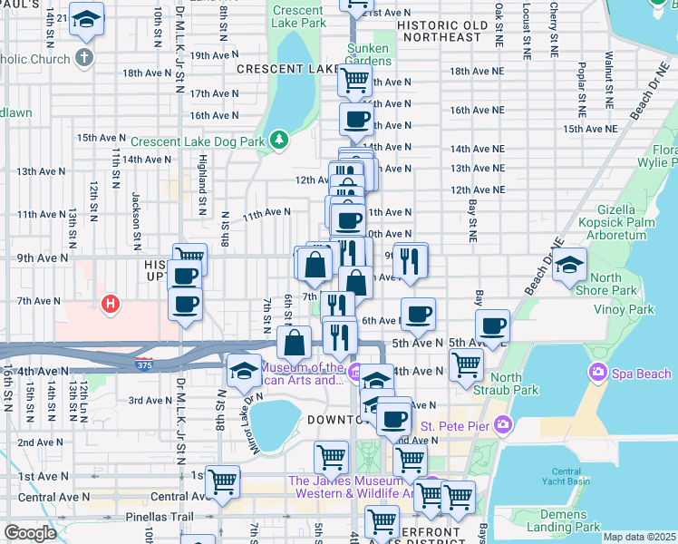 map of restaurants, bars, coffee shops, grocery stores, and more near 427 8th Avenue North in St. Petersburg