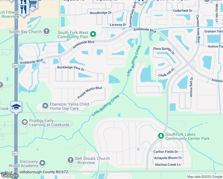 map of restaurants, bars, coffee shops, grocery stores, and more near 11118 Purple Martin Boulevard in Riverview