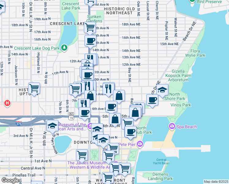 map of restaurants, bars, coffee shops, grocery stores, and more near 122 8th Avenue North in St. Petersburg