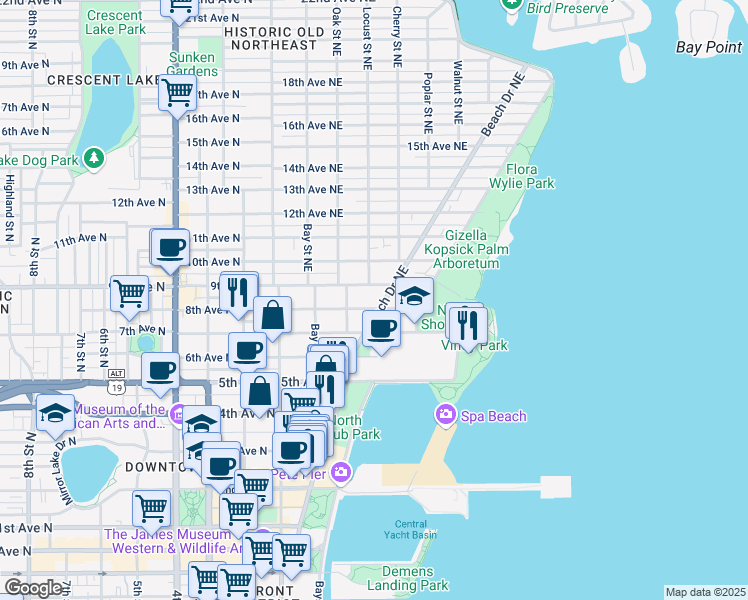 map of restaurants, bars, coffee shops, grocery stores, and more near 326 8th Avenue Northeast in St. Petersburg