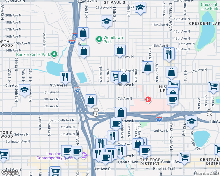 map of restaurants, bars, coffee shops, grocery stores, and more near 736 17th Street North in St. Petersburg