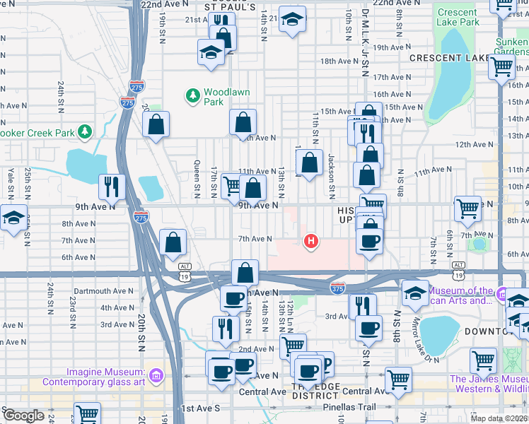 map of restaurants, bars, coffee shops, grocery stores, and more near 924 14th Street North in St. Petersburg