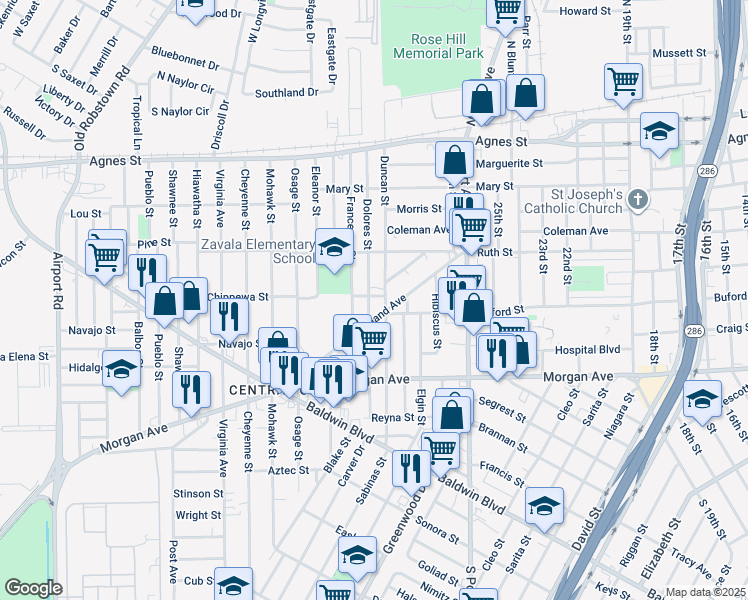 map of restaurants, bars, coffee shops, grocery stores, and more near 937 Dolores Street in Corpus Christi