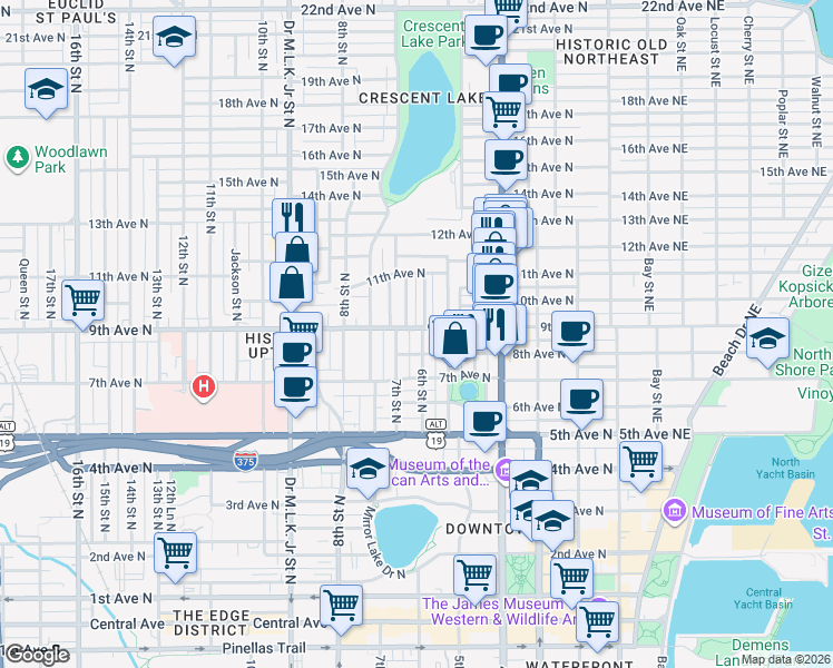map of restaurants, bars, coffee shops, grocery stores, and more near 715 9th Avenue North in St. Petersburg