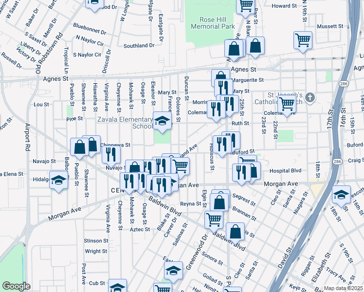 map of restaurants, bars, coffee shops, grocery stores, and more near 937 Dolores Street in Corpus Christi