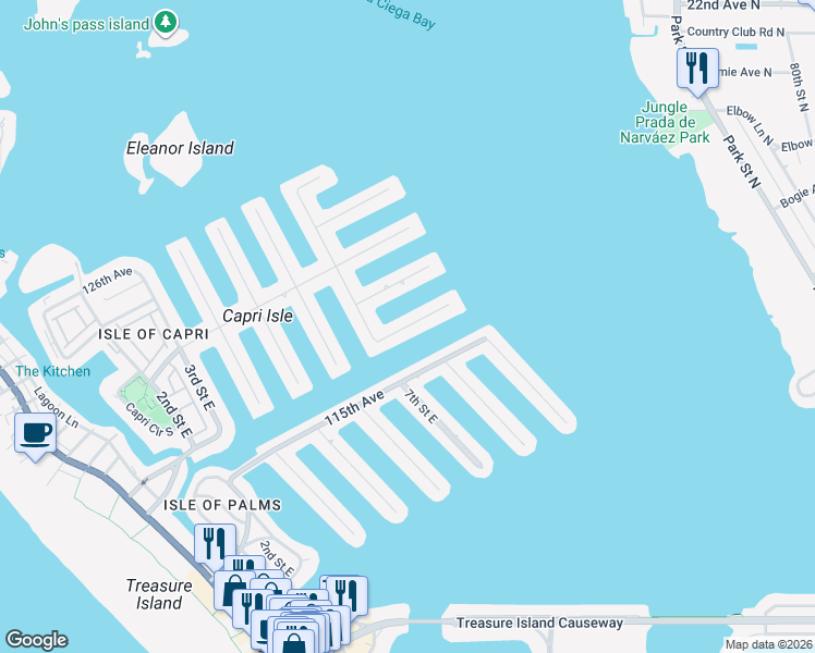map of restaurants, bars, coffee shops, grocery stores, and more near 780 116th Avenue in Treasure Island
