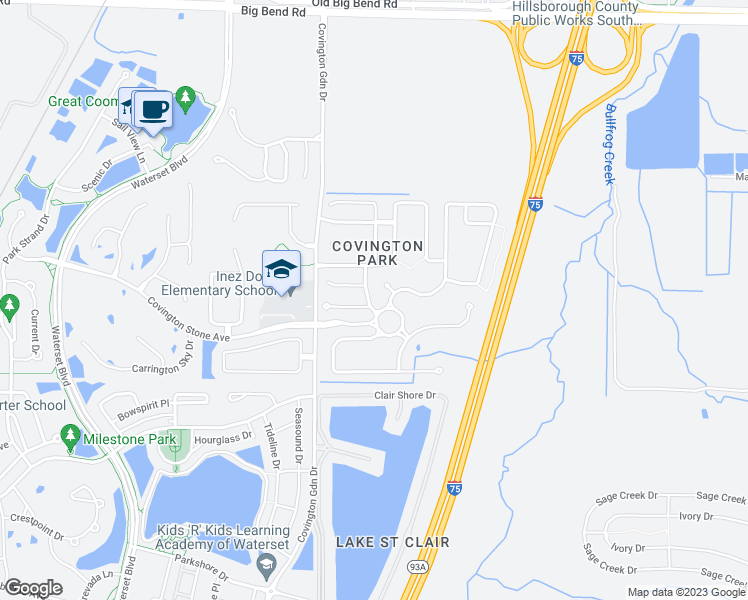 map of restaurants, bars, coffee shops, grocery stores, and more near 6713 Somerset Garden Way in Apollo Beach