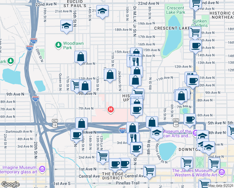 map of restaurants, bars, coffee shops, grocery stores, and more near 1017 9th Avenue North in St. Petersburg