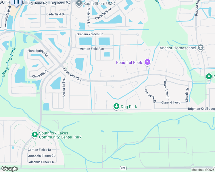 map of restaurants, bars, coffee shops, grocery stores, and more near 13915 Felix Will Rd in Riverview
