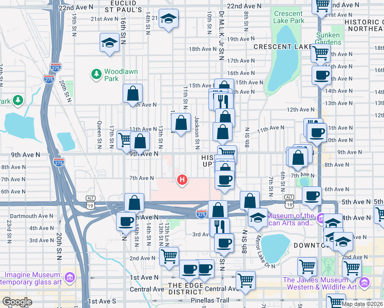 map of restaurants, bars, coffee shops, grocery stores, and more near 1017 9th Avenue North in St. Petersburg