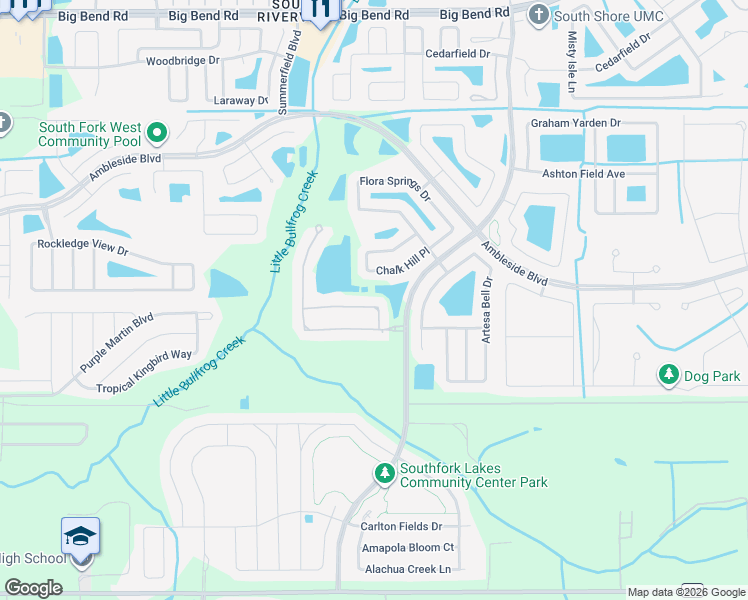 map of restaurants, bars, coffee shops, grocery stores, and more near 11432 Drifting Leaf Drive in Riverview
