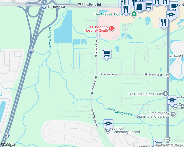 map of restaurants, bars, coffee shops, grocery stores, and more near 6702-6798 Simmons Loop in Riverview