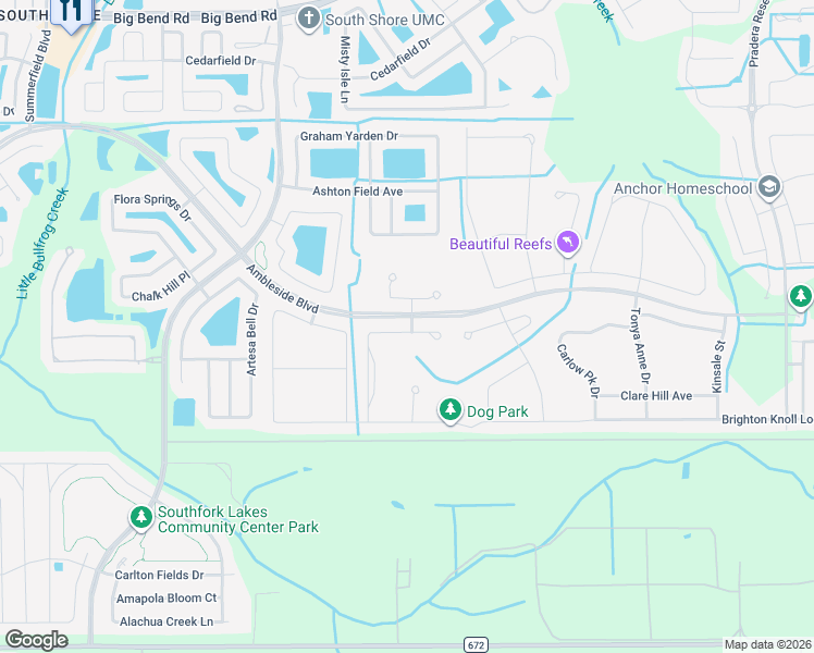 map of restaurants, bars, coffee shops, grocery stores, and more near 13901 Felix Will Road in Riverview