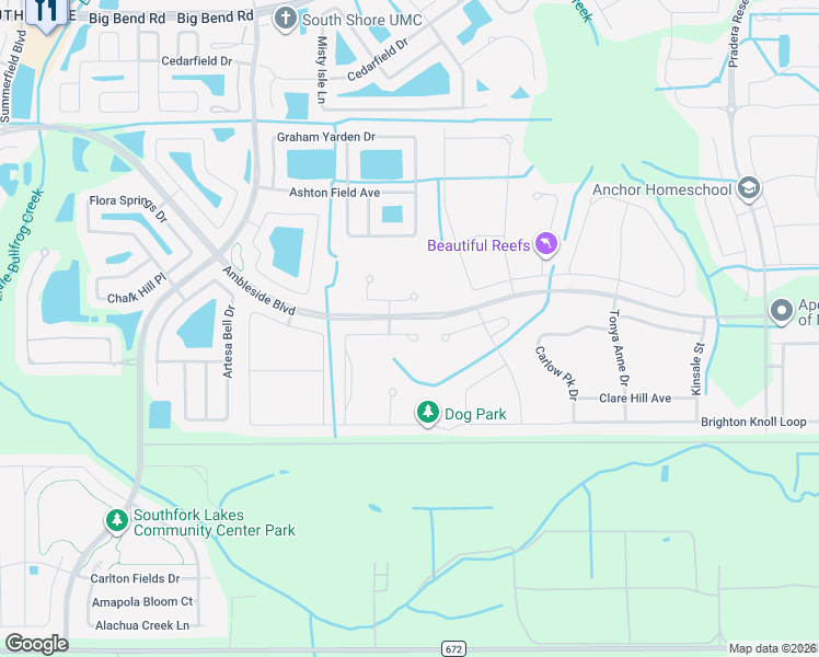 map of restaurants, bars, coffee shops, grocery stores, and more near 13803 Felix Will Road in Riverview