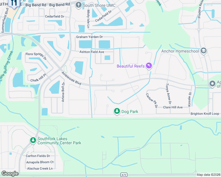 map of restaurants, bars, coffee shops, grocery stores, and more near 13901 Felix Will Road in Riverview